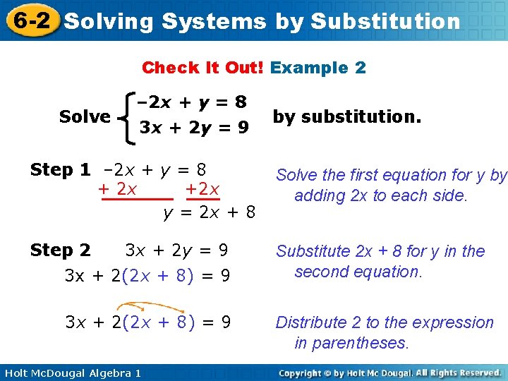 6 -2 Solving Systems by Substitution Check It Out! Example 2 Solve – 2