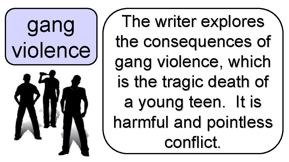 gang violence The writer explores the consequences of gang violence, which is the tragic