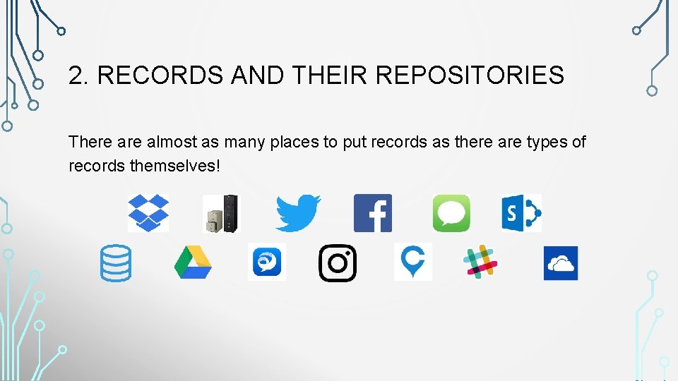 2. RECORDS AND THEIR REPOSITORIES There almost as many places to put records as