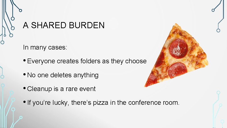 A SHARED BURDEN In many cases: • Everyone creates folders as they choose •