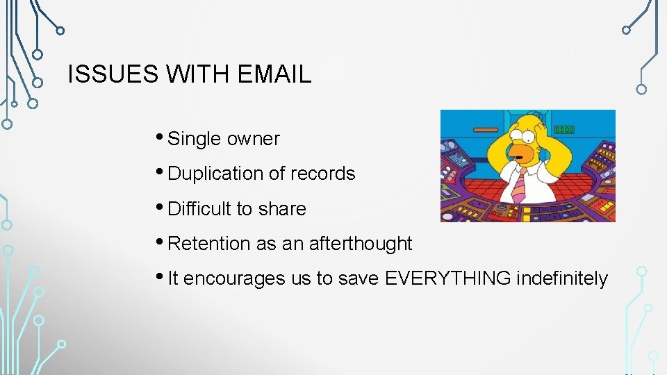 ISSUES WITH EMAIL • Single owner • Duplication of records • Difficult to share