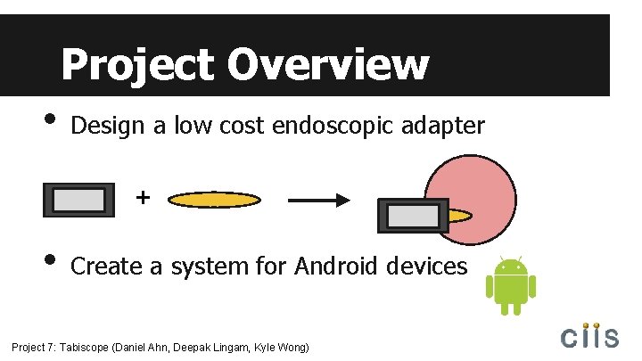 Project Overview • Design a low cost endoscopic adapter + • Create a system