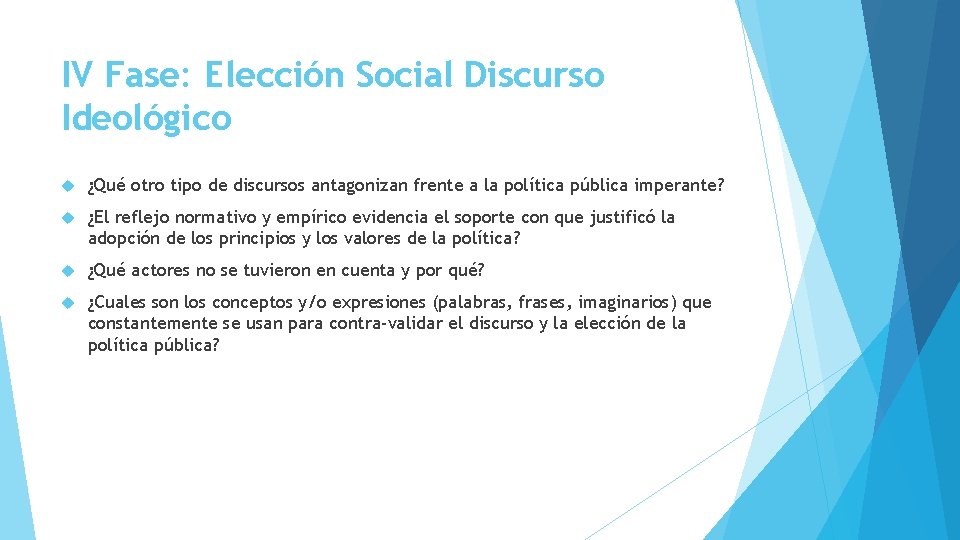 IV Fase: Elección Social Discurso Ideológico ¿Qué otro tipo de discursos antagonizan frente a