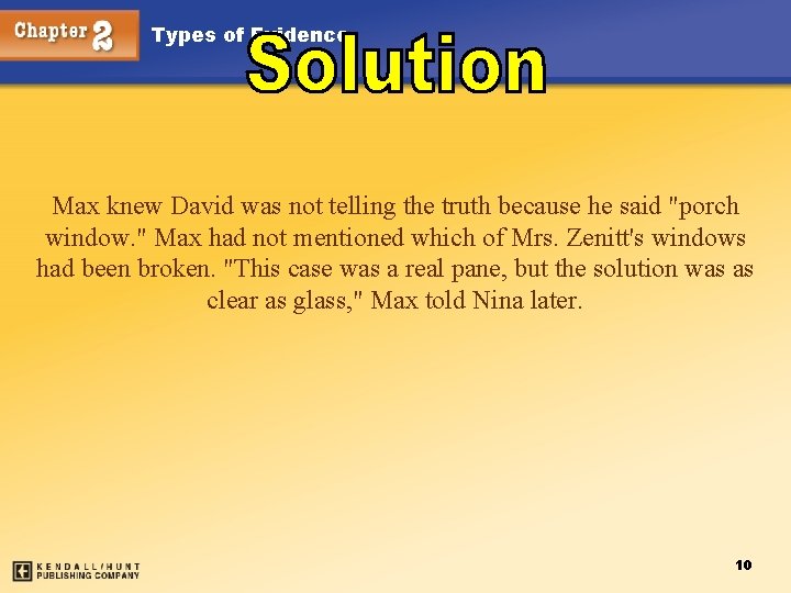 Types of Evidence Max knew David was not telling the truth because he said