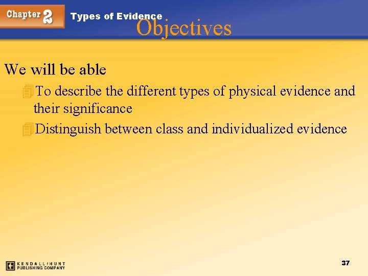 Types of Evidence Objectives We will be able 4 To describe the different types
