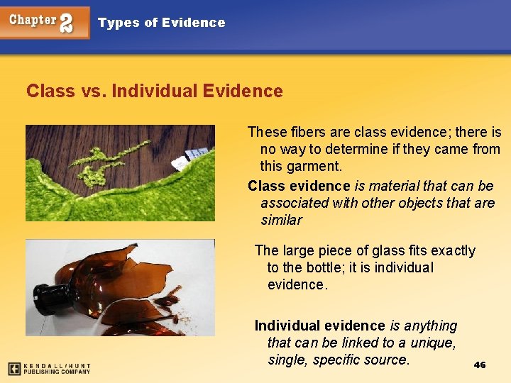Types of Evidence Class vs. Individual Evidence These fibers are class evidence; there is
