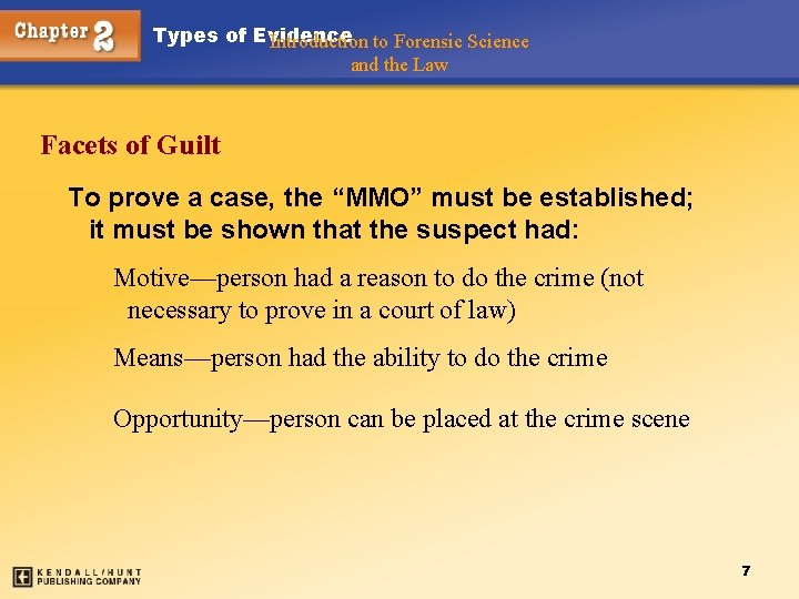 Types of Evidence Introduction to Forensic Science and the Law Facets of Guilt To