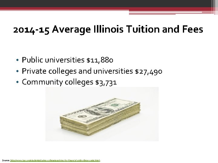 2014 -15 Average Illinois Tuition and Fees • Public universities $11, 880 • Private