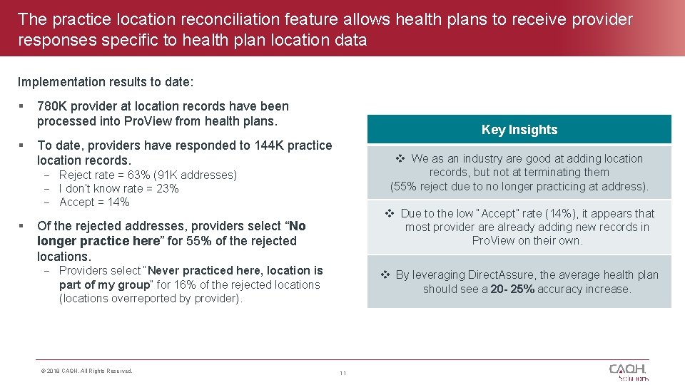 The practice location reconciliation feature allows health plans to receive provider responses specific to