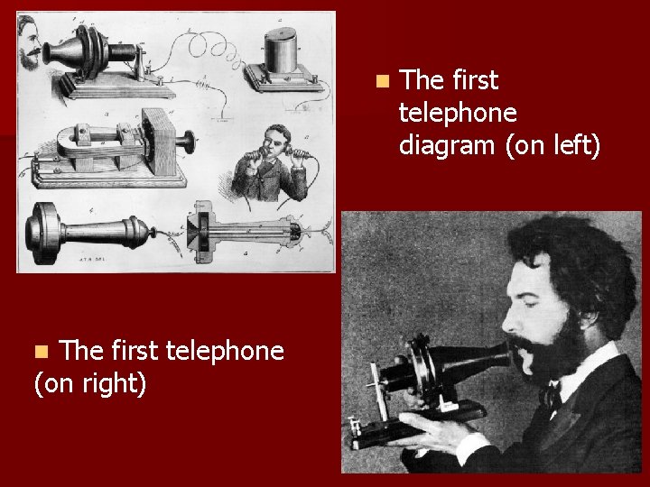 n The first telephone (on right) n The first telephone diagram (on left) 
