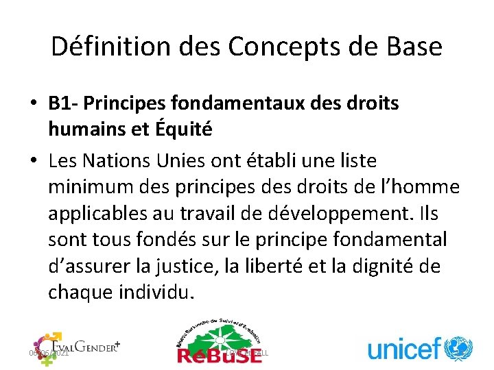 Définition des Concepts de Base • B 1 - Principes fondamentaux des droits humains