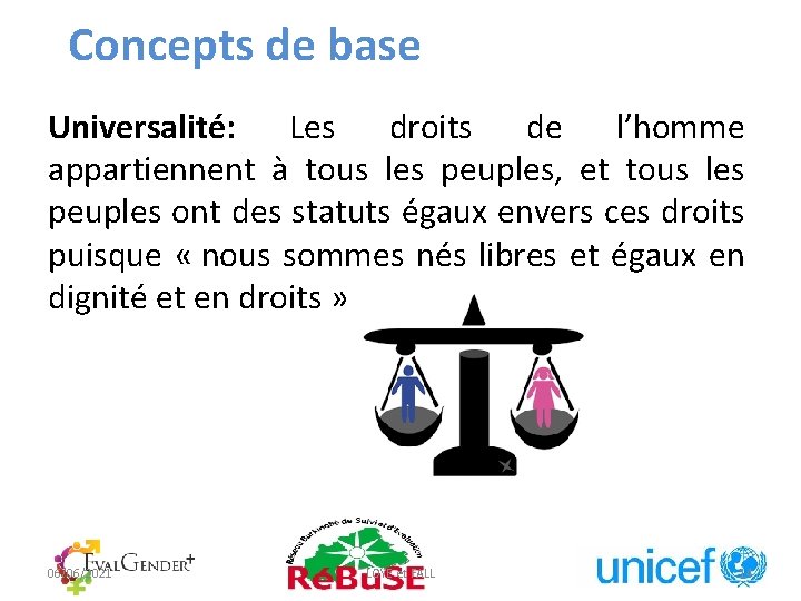 Concepts de base Universalité: Les droits de l’homme appartiennent à tous les peuples, et