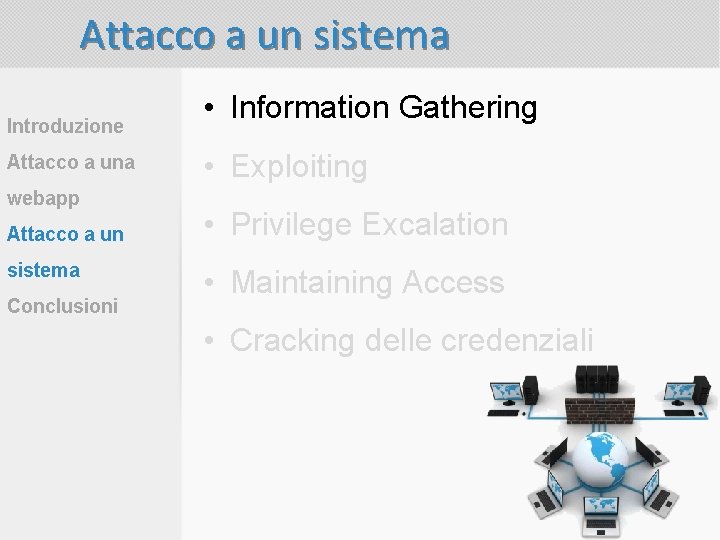 Attacco a un sistema Introduzione Attacco a una webapp Attacco a un sistema Conclusioni