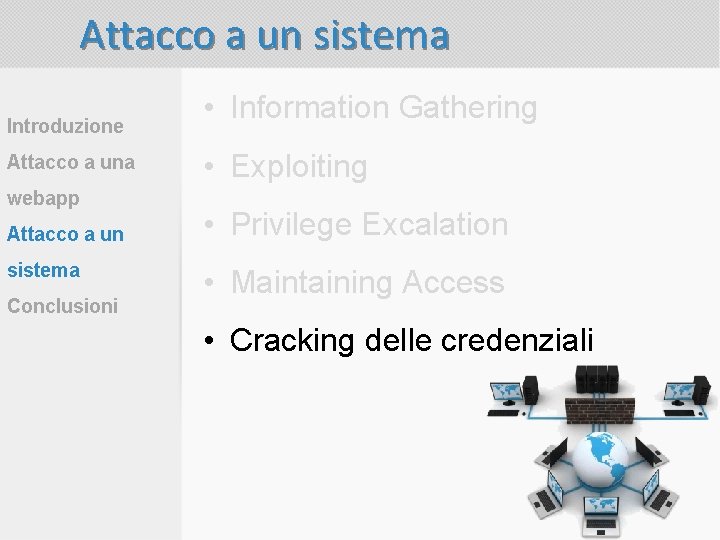 Attacco a un sistema Introduzione Attacco a una webapp Attacco a un sistema Conclusioni