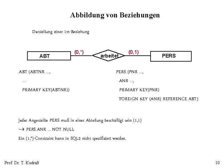 Abbildung von Beziehungen Darstellung einer 1: n-Beziehung ABT (ABTNR. . . , . .