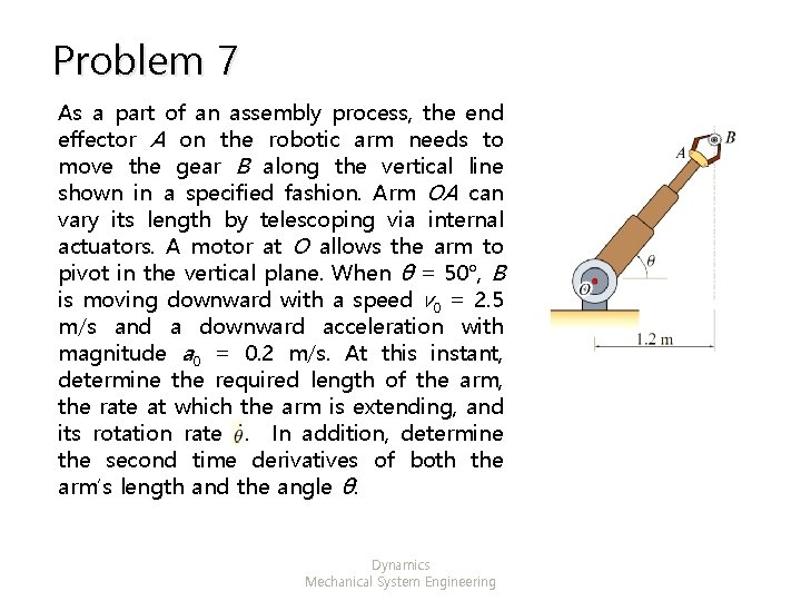 Problem 7 As a part of an assembly process, the end effector A on