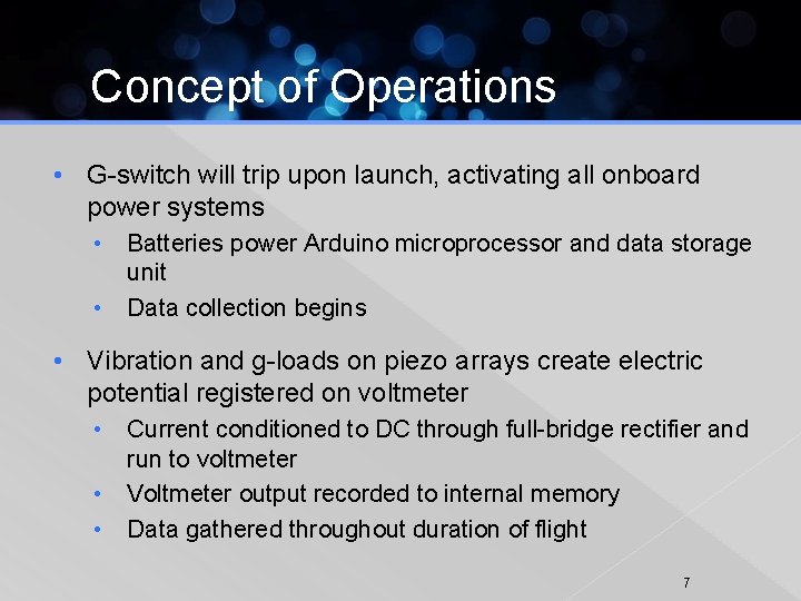 Concept of Operations • G-switch will trip upon launch, activating all onboard power systems