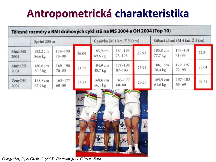 Antropometrická charakteristika Grasgeuber, P. , & Cacek, J. (2008). Sportovní geny. C Press: Brno.