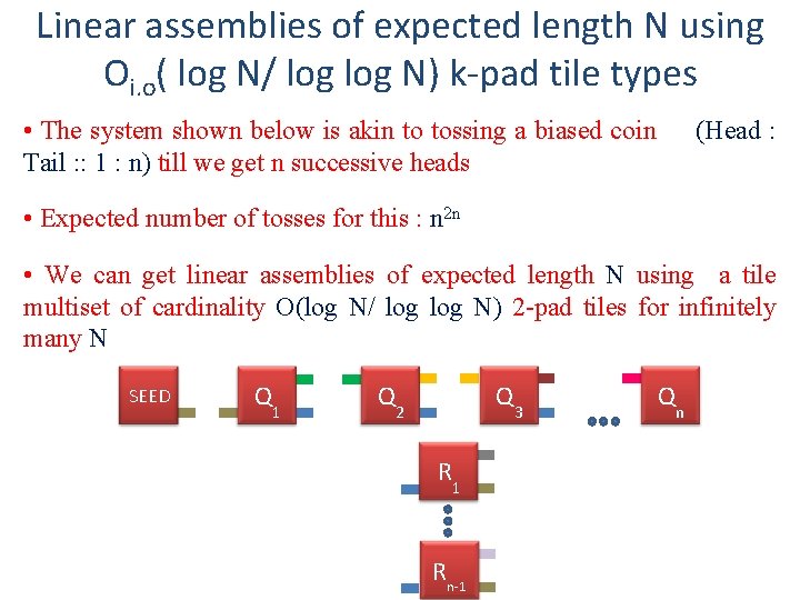 Linear assemblies of expected length N using Oi. o( log N/ log N) k-pad