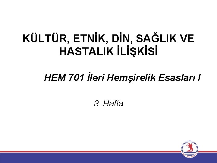 KÜLTÜR, ETNİK, DİN, SAĞLIK VE HASTALIK İLİŞKİSİ HEM 701 İleri Hemşirelik Esasları I 3.