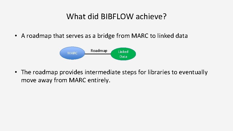 What did BIBFLOW achieve? • A roadmap that serves as a bridge from MARC