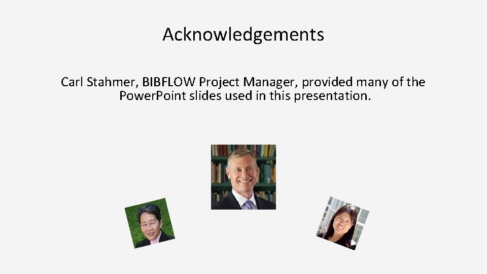 Acknowledgements Carl Stahmer, BIBFLOW Project Manager, provided many of the Power. Point slides used