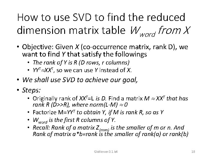 How to use SVD to find the reduced dimension matrix table Wword from X