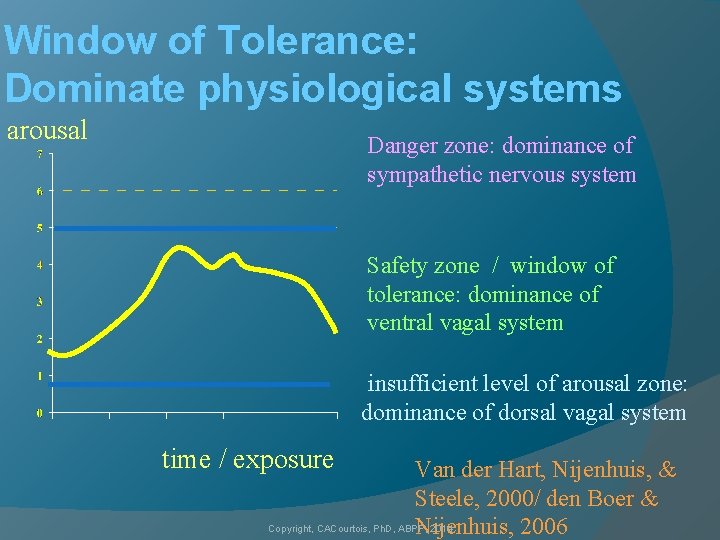 Window of Tolerance: Dominate physiological systems arousal Danger zone: dominance of sympathetic nervous system