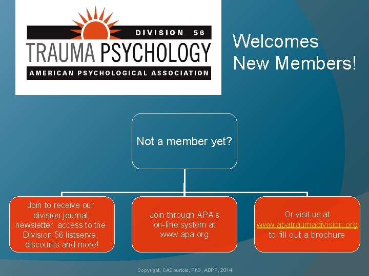 Welcomes New Members! Not a member yet? Join to receive our division journal, newsletter,