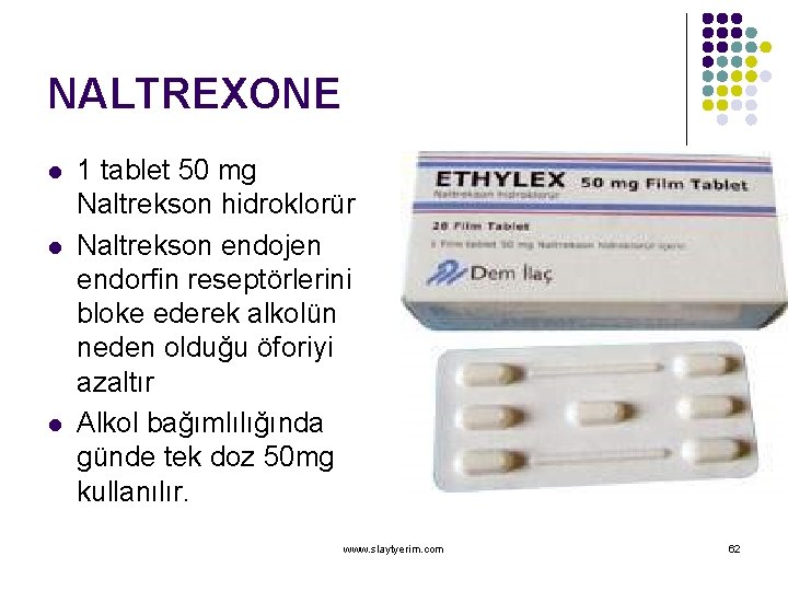 NALTREXONE l l l 1 tablet 50 mg Naltrekson hidroklorür Naltrekson endojen endorfin reseptörlerini