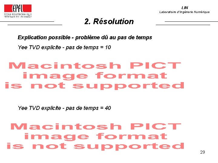 LIN Laboratoire d’Ingénerie Numérique 2. Résolution Explication possible - problème dû au pas de