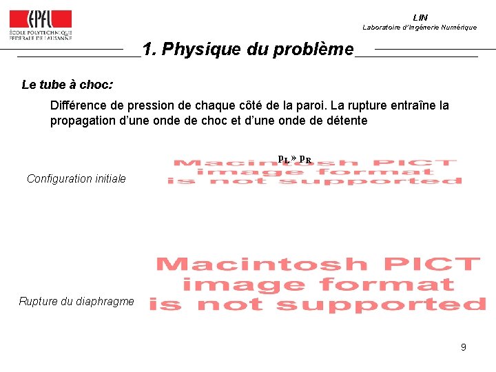 LIN Laboratoire d’Ingénerie Numérique 1. Physique du problème Le tube à choc: Différence de