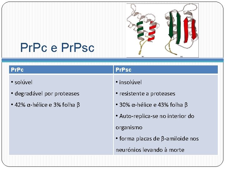 Pr. Pc e Pr. Psc • solúvel • insolúvel • degradável por proteases •