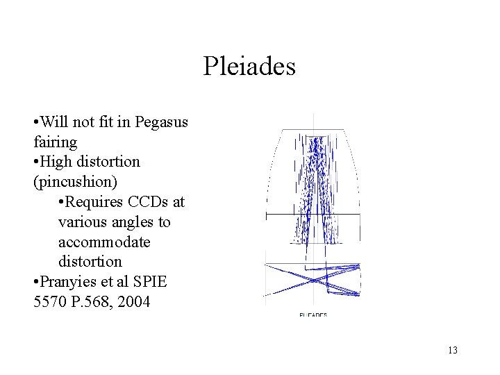 Pleiades • Will not fit in Pegasus fairing • High distortion (pincushion) • Requires