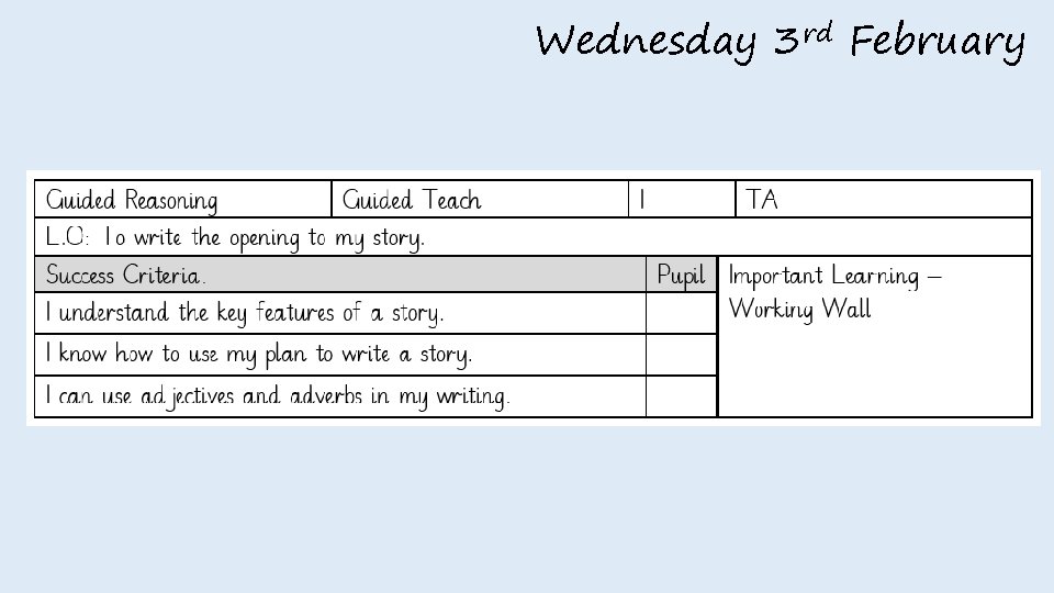 Wednesday 3 rd February 