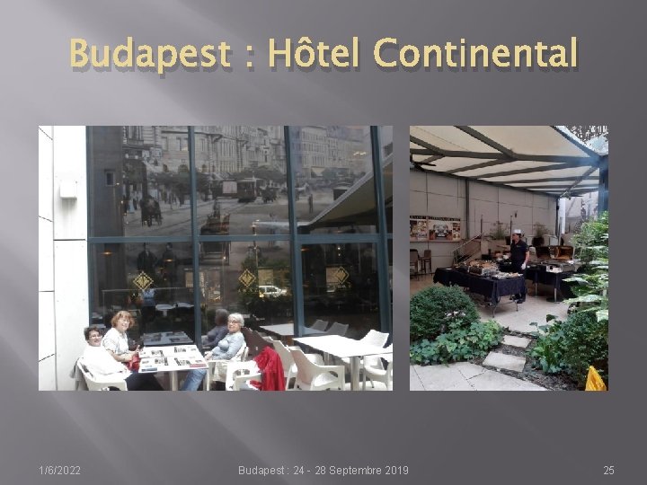 Budapest : Hôtel Continental 1/6/2022 Budapest : 24 - 28 Septembre 2019 25 