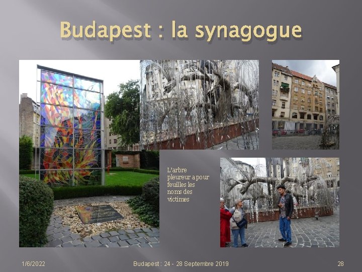 Budapest : la synagogue L’arbre pleureur a pour feuilles noms des victimes 1/6/2022 Budapest