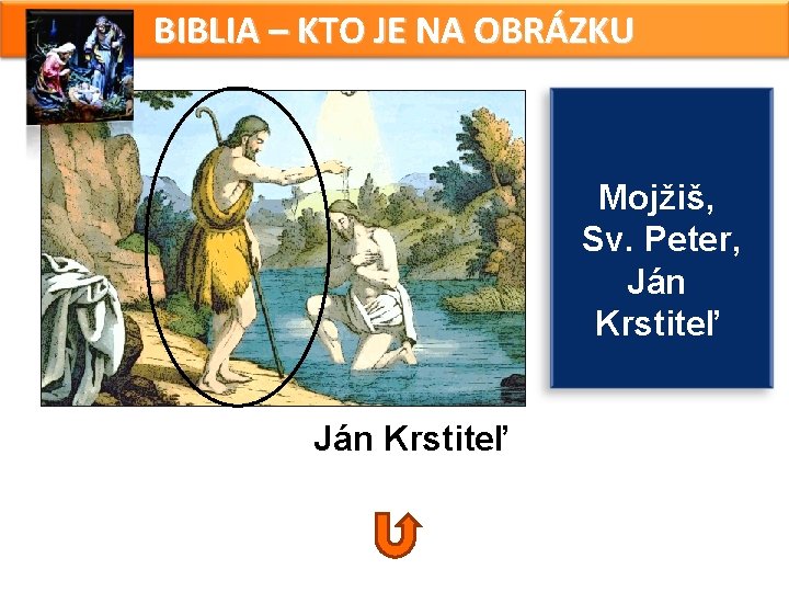 BIBLIA – KTO JE NA OBRÁZKU Mojžiš, Sv. Peter, Ján Krstiteľ BIBLIA – KTO JE NA OBRÁZKU Mojžiš, Sv. Peter, Ján Krstiteľ
