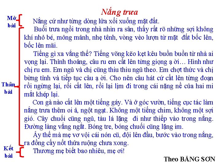 Mở bài Thân bài Kết bài Nắng trưa Nắng cứ như từng dòng lửa