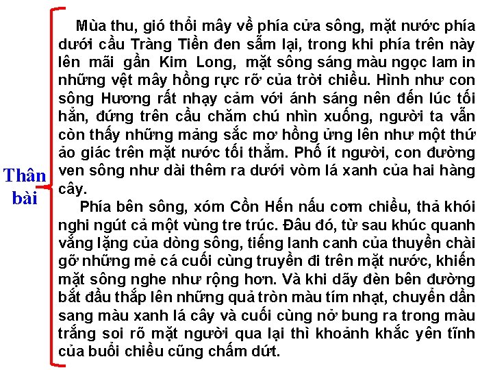 Thân bài Mùa thu, gió thổi mây về phía cửa sông, mặt nước phía