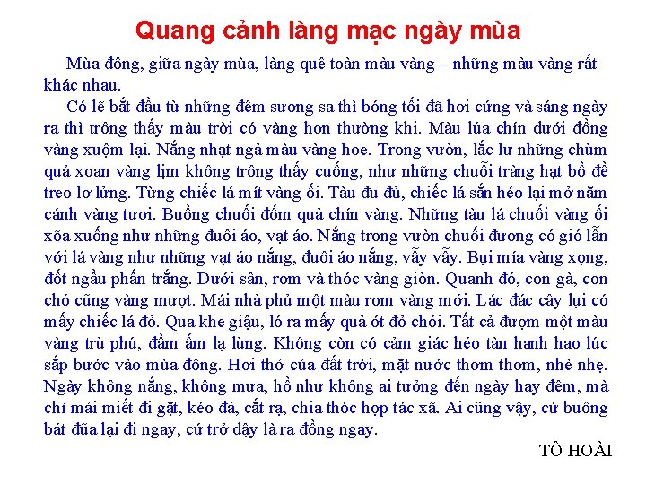 Quang cảnh làng mạc ngày mùa Mùa đông, giữa ngày mùa, làng quê toàn