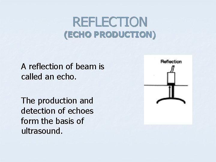 REFLECTION (ECHO PRODUCTION) A reflection of beam is called an echo. The production and