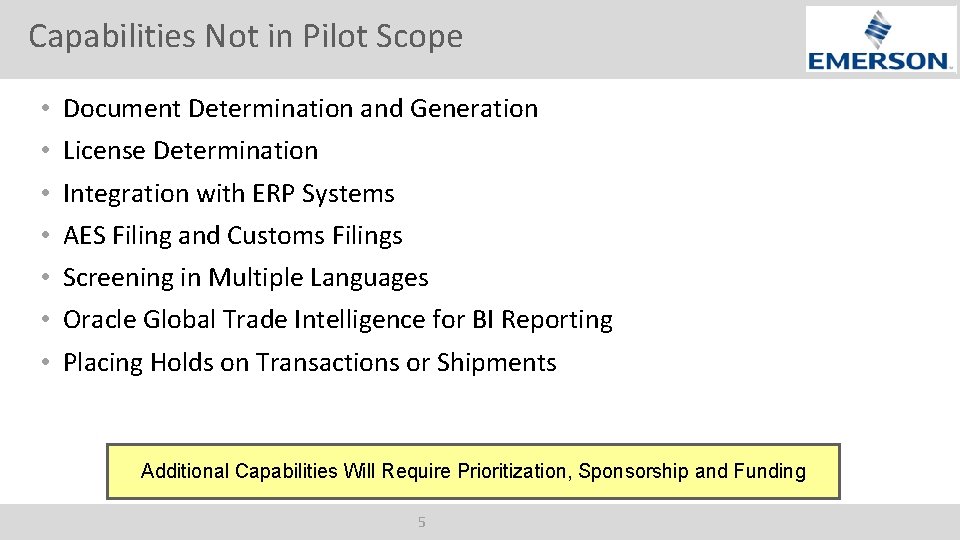 Capabilities Not in Pilot Scope • • Document Determination and Generation License Determination Integration