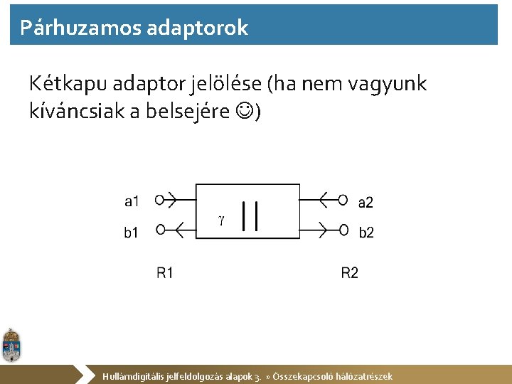 Párhuzamos adaptorok Kétkapu adaptor jelölése (ha nem vagyunk kíváncsiak a belsejére ) Hullámdigitális jelfeldolgozás