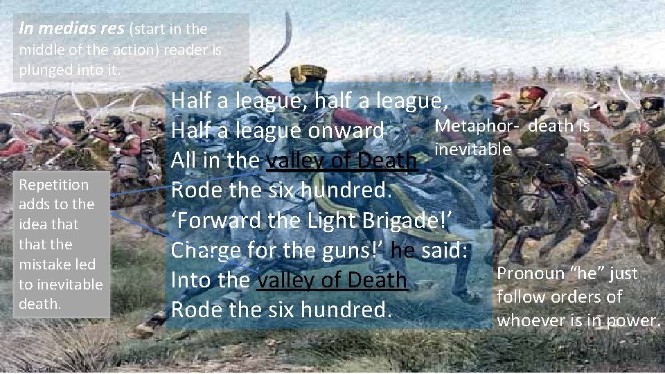 In medias res (start in the middle of the action) reader is plunged into