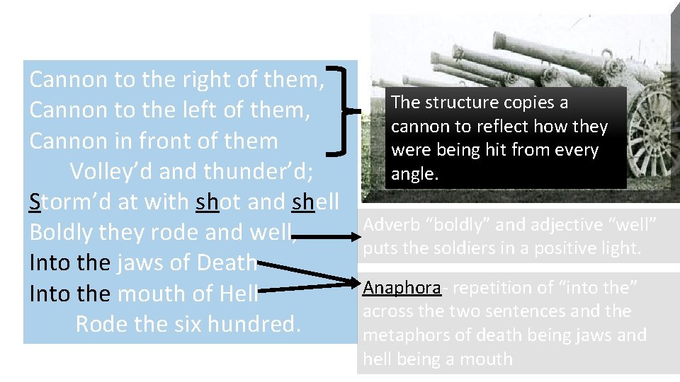 Cannon to the right of them, Cannon to the left of them, Cannon in