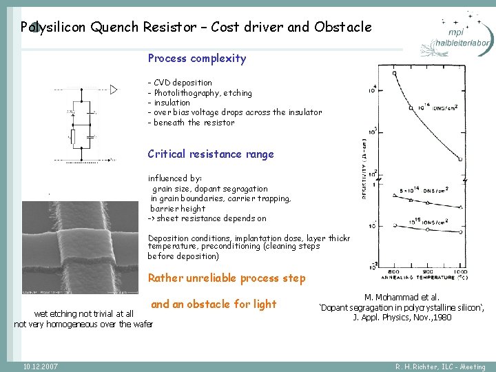 Polysilicon Quench Resistor – Cost driver and Obstacle Process complexity - CVD deposition -