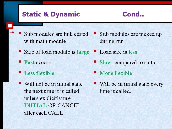 Static & Dynamic Cond. . § Sub modules are link edited with main module