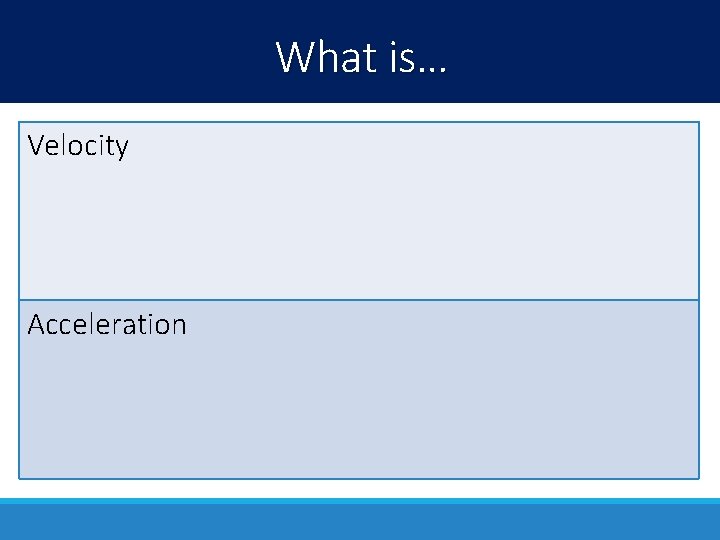 What is… Velocity Acceleration 
