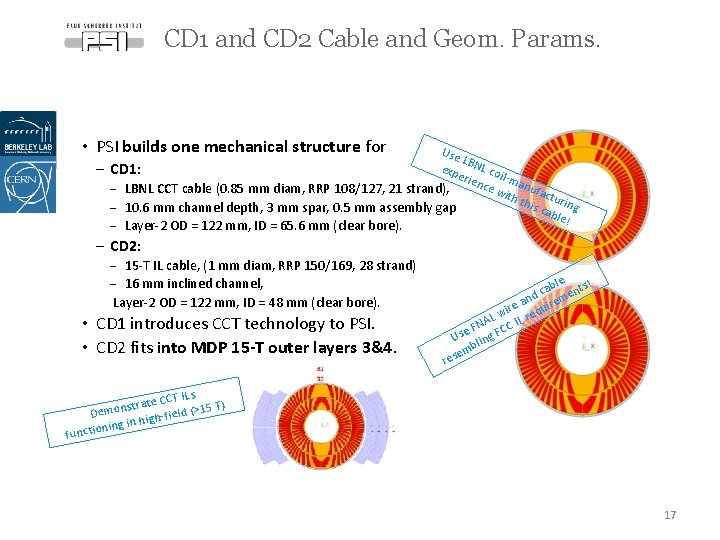 CD 1 and CD 2 Cable and Geom. Params. • PSI builds one mechanical
